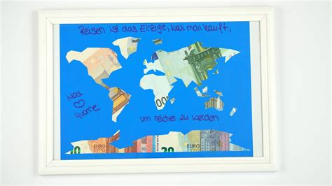 Genauso wie bei einem foto auf aluminium ist die ausstrahlung bei einem foto auf g. Geldgeschenk HOCHZEIT, eine Weltkarte mit GELD basteln ...
