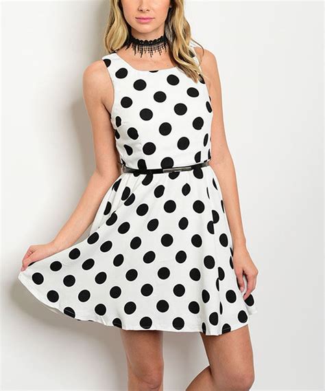 Take A Look At This White Black Polka Dot Belted Fit Flare Dress