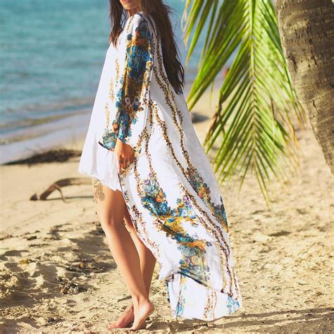 Plus Size Beach Cover Up Bikini Women Chiffon Cardigan Beach Dress Long 2019 Floral Printed