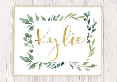 Personalized Gold Foil Name Poster Greenery And Gold Name Etsy In