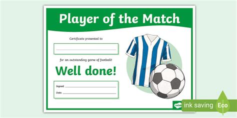 Football Player Of The Match Certificate Twinkl