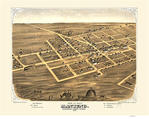 Manteno Illinois 1869 Birds Eye View Old Maps