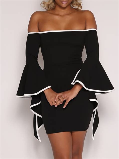 Stylish Off Shoulder Flare Sleeve Bodycon Dress Online Discover Hottest Trend Fashion At