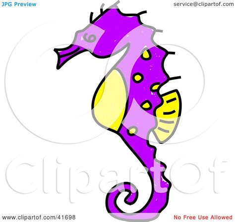 Clipart Illustration Of A Sketched Purple Seahorse By