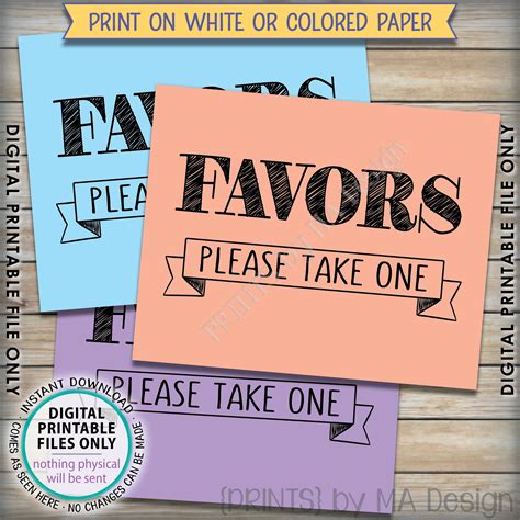 Favors Sign Please Take One Favors Sign Birthday Retirement Wedding
