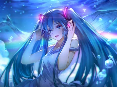 Minimum resolution and proper aspect ratio. Desktop wallpaper hatsune miku, beautiful, anime girl, smile, hd image, picture, background, 1f2e74