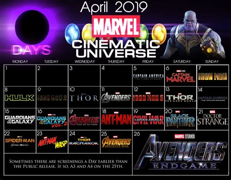 Mcu Calendar Countdown 2019 1 Per Day Chronological Order R