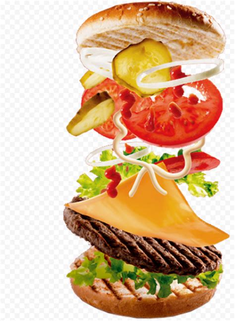 Restaurants will introduce another breakfast eatery to its hometown next week. Open Cheeseburger Floating Falling Ingredients PNG Image ...
