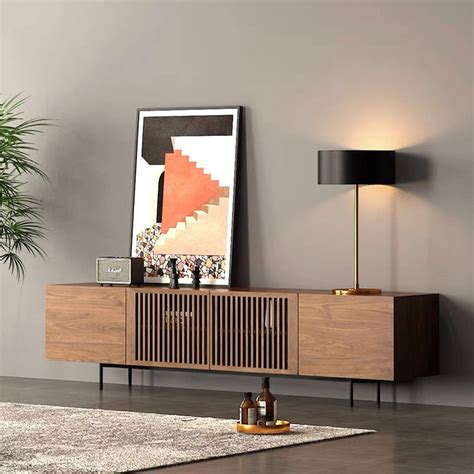Solid Wood Minimalist Tv Stand With Metal Feet