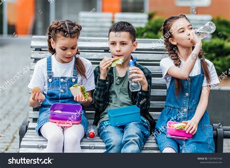 Group Children During Break Time Having Stock Photo 1437397160
