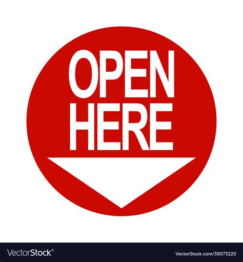 Open Here Round Sticker Here Label Royalty Free Vector Image