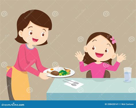 Mother Serving Food To Daughter Stock Vector Illustration Of Male