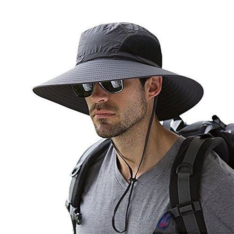 Mens Wide Brim Sun Hat Outdoor Sunscreen Waterproof Bucket Mesh