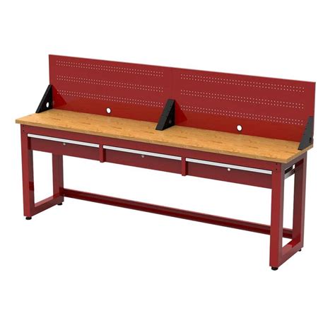 Husky Ready To Assemble 8 Ft Solid Wood Top Workbench In Red With