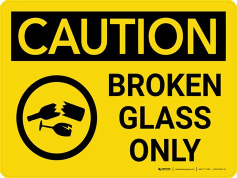 Caution Broken Glass Only Landscape With Icon Wall Sign