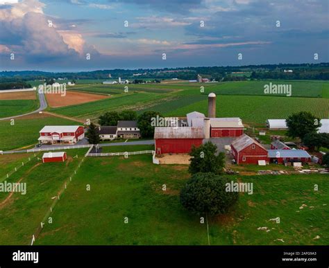 Traditional American Farm Pennsylvania Countryside From The Air