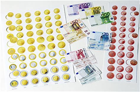 Hier finden sie kostenloses spielgeld zum ausdrucken. Euroscheine-Kinder-Rechengeld Bastelhefte Euromünzen ...