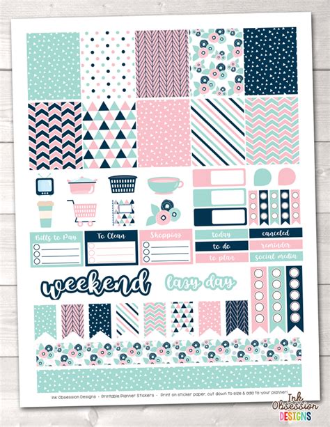 Pink And Blue Printable Planner Stickers Weekly Kit Erin Bradleyink