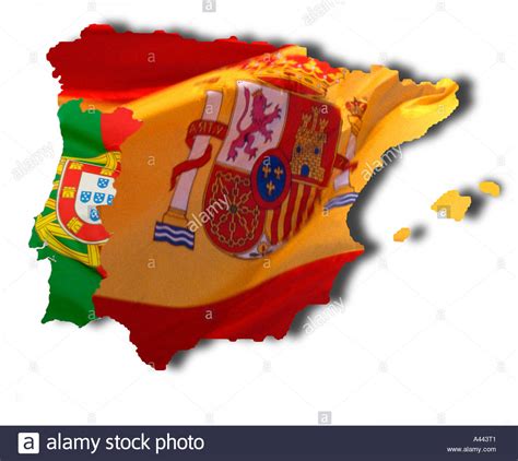 Spanish and Portuguese Flags Overlaid on Map of Iberian ...