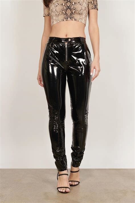 Tobi Pants Womens Perfect Control Black Patent Leather Pants Black ⋆