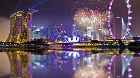 1920x1080 Reflection Night Architecture Skyscrapers Sky Singapore