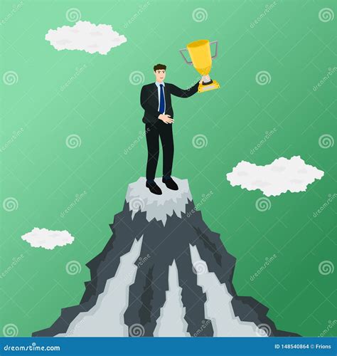 Winner Businessman Standing On Top Mountain Stock Vector Illustration