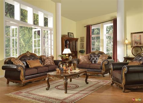 Dorothea Traditional Formal Living Room Sofa Set W Wood Accents