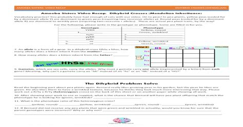 Monohybrid inheritance is the inheritance of characteristics controlled by a single gene (mono = one). Amoeba Sisters Video Recap Photosynthesis And Cellular Respiration Comparison Worksheet Answers ...