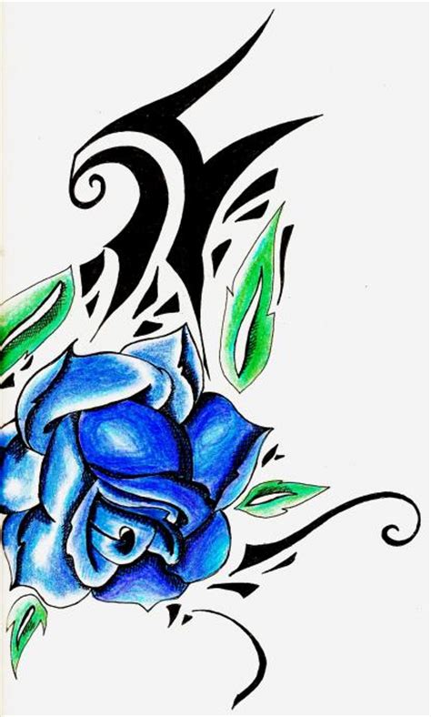 Blue Rose Combine With Tribal Tattoo Sketch Design Tattoomagz