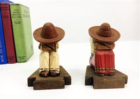 Wood Bookends Mexican Siesta Wooden Bookends Folk Art Bookends