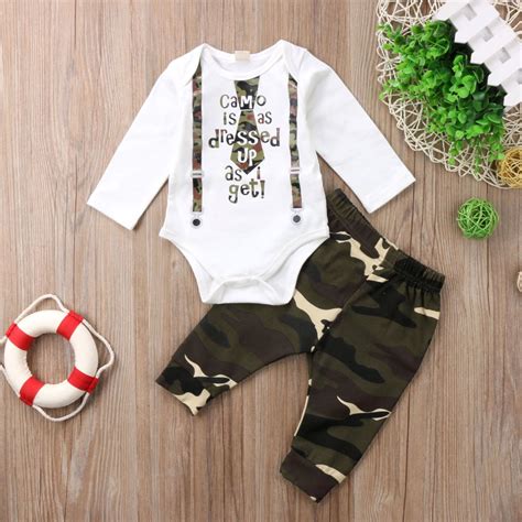 Gaono Baby Boy Camouflage Clothing Set Newborn Cotton Rompercamo