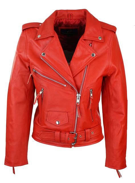 Ladies Women Classic Brando Biker Motorcycle Motorbike Hide Leather