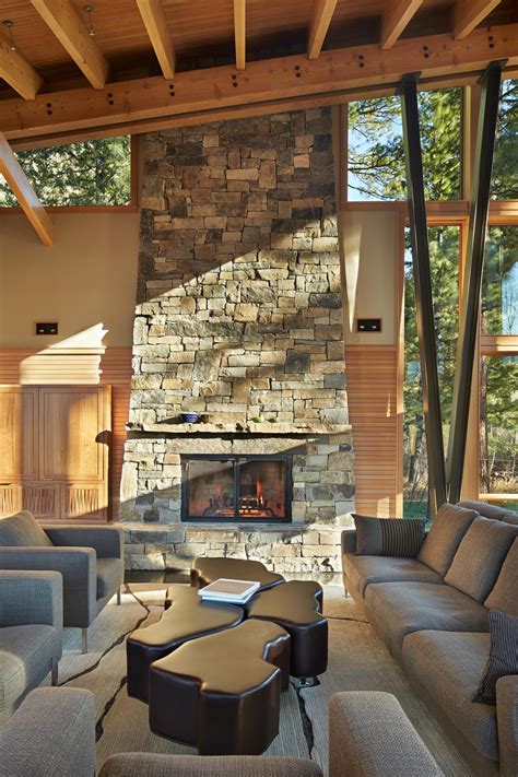 Modern Rustic Living Room Features Stacked Stone Fireplace Hgtv