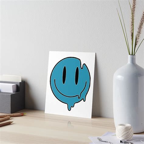 Blue Drippy Melting Smiley Face Art Board Print For Sale By Opheliaaniston Redbubble