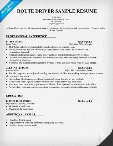 Resume format pick the right resume format for your situation. Route Driver Resume Sample (resumecompanion.com) | Resume ...