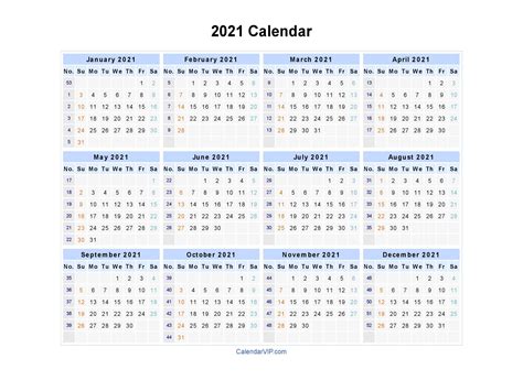 2021 Yearly Calendar With Boxes Calendar Template Printable