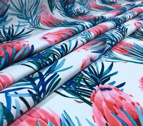 Tropical Flowers Print Fabric Pink Bellflower Curtain Etsy