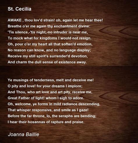 St Cecilia St Cecilia Poem By Joanna Baillie