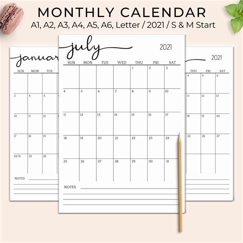 Paper Paper And Party Supplies Simple Calendar Monthly Calendar A5 A4
