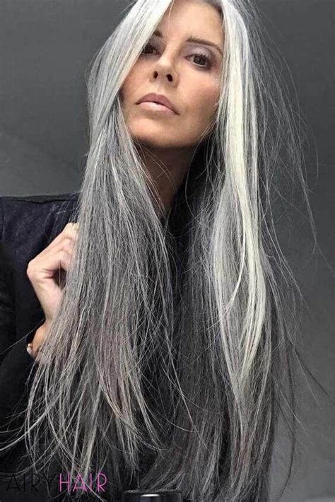 Black To Grey Ombre Hair Grey Hair Looks White Hair Color Long Gray