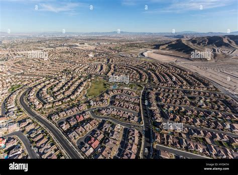 Aerial View Of New Suburban Neighborhoods In Las Vegas Nevada Stock