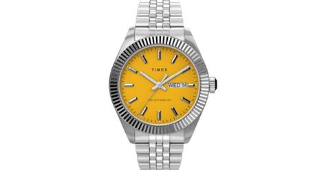 Timex Waterbury Legacy Day Date Mm Tw V Vq Quartz Watch In Silver