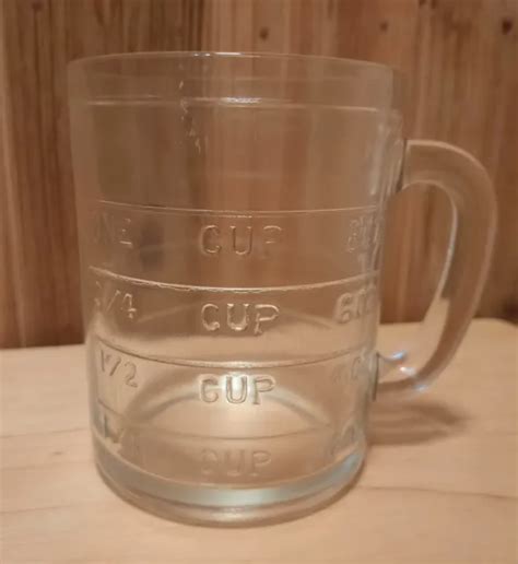 VINTAGE HAZEL ATLAS Clear Glass One 1 Cup Measuring Cup Mug Embossed NO