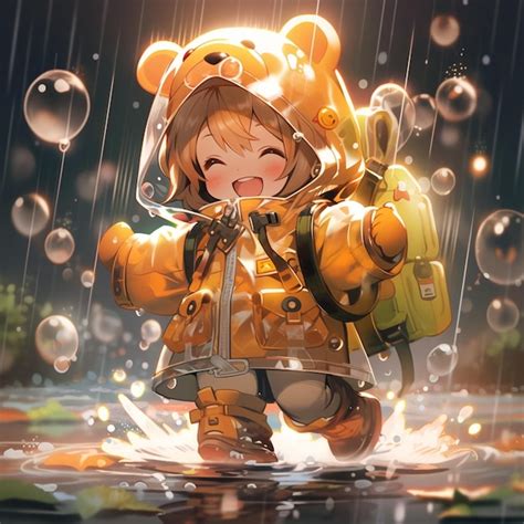 Premium Ai Image Anime Girl In Yellow Raincoat Holding A Yellow