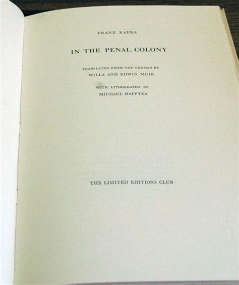 In The Penal Colony By Kafka Franz Muir Willa Trans Muir Edwin