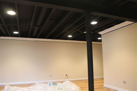 Painted Black Ceiling W Crown Molding Basement Ceiling Insulation