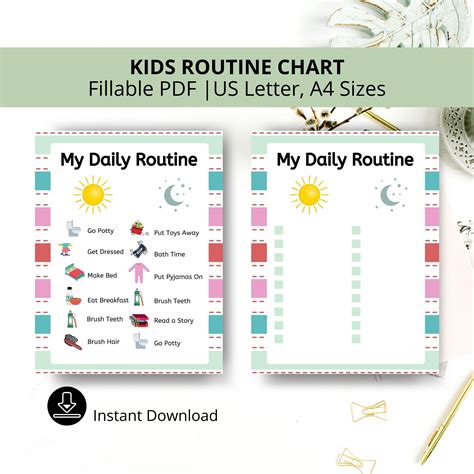 Fillable Kids Routine Chart Editable Template Bedtime Etsy