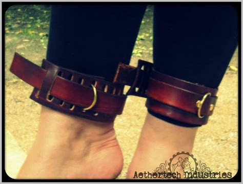 Asylum Cuffs In Steampunk Brown With Brass Fixing Sized For Ankles