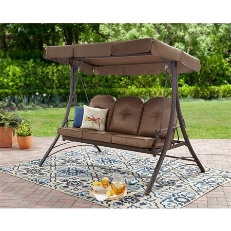 Mainstays Wentworth 3 Person Cushioned Canopy Porch Swing Bed Walmart