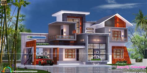 Mix Roof Style 4 Bedroom House Architecture Kerala Home Design And